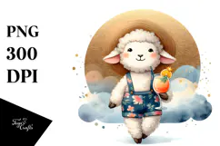 Watercolor Hipster Lamb with Cocktail PNG Product Image 1