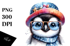 Punk Baby Penguin with Hat and Sunglasses PNG Product Image 1