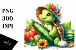 Funny Cute Baby Turtle Holding Zucchini | Watercolor Clipart Product Image 3