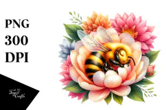 Baby Bee Sleeping in Flower Petals | Clipart Product Image 1