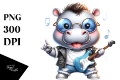 Cute Baby Hippo with Rocker Look, PNG Product Image 1