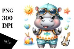 Cute Baby Hippo with Rocker Look, PNG Product Image 1