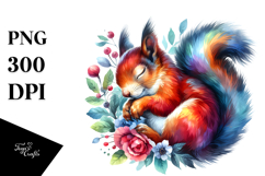 Summer Squirrel Vibrant Watercolor Sleeping Clipart Product Image 1