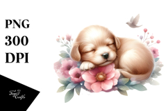 Baby Puppy Sleeping on Flower PNG Product Image 1