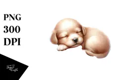 Sleeping Puppy on Flower, Watercolor PNG Product Image 1