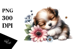 Cute Baby Puppy Sleeping on Flower, Transparent PNG Product Image 1