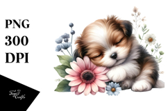 Baby Puppy Sleeping on Flower PNG Product Image 1