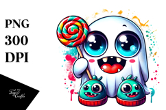Adorable Ghost with Monster Slippers PNG Product Image 1