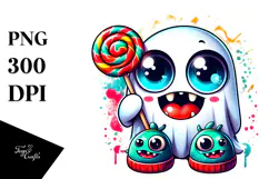 Adorable Ghost with Monster Slippers PNG Product Image 1