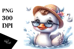 Cool Baby Swan with Hat and Sunglasses PNG Product Image 1