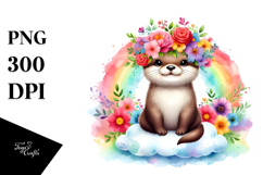Vibrant Otter with Flower Crown PNG Product Image 1