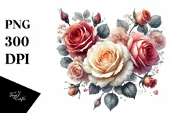 Watercolor Roses Heart PNG Product Image 1