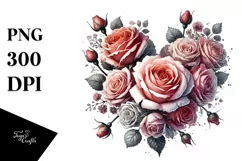 Watercolor Roses Heart PNG Product Image 1