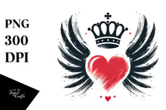 Simple Paintbrush Style Heart with Wings, PNG Product Image 1