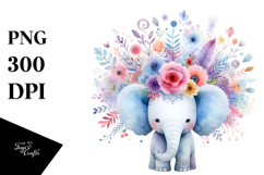 Summer Elephant Baby Watercolor Wimsical Clipart Product Image 1