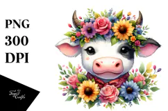 Colorful Cow with Flower Crown PNG Product Image 1