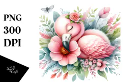 Baby Flamingo Sleeping on Flower, PNG Product Image 1
