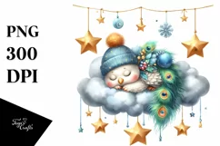 Summer Cloud Stars Peacock Baby Whimsical Clipart Product Image 4