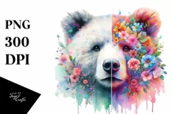 Vibrant Bear Flowers Watercolor Clipart Product Image 1