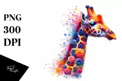Vibrant Giraffe Flowers Artistic Watercolor Product Image 3