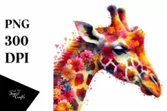Vibrant Giraffe Flowers Artistic Watercolor Product Image 3