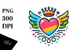 Decorative Heart with Wings and Crown PNG Product Image 1