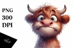 Funny Baby Face Expressive Highland Cow PNG Product Image 3
