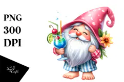 Whimsical Gnome with Cocktail, PNG File Product Image 1