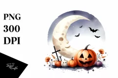 Whimsical Haloween Moon Clipart | Watercolor Clipart Product Image 3