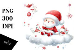 Cute Vintage Santa on a Cloud, Transparent PNG Product Image 1