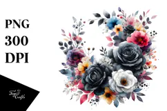 Colorful Floral Frame with Black Roses PNG Product Image 1