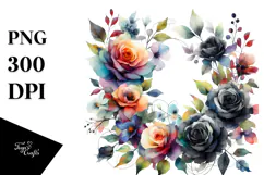 Colorful Floral Frame with Black Roses PNG Product Image 1