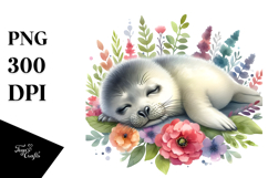 Watercolor Baby Seal Flower PNG Product Image 1