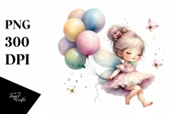 Small Cute Fairy Floating with Balloons | Clipart Product Image 3