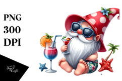 Whimsical Gnome Drinking a Cocktail PNG Product Image 1