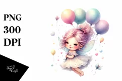 Small Cute Fairy Floating with Balloons | Clipart Product Image 3