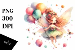 Small Cute Fairy Floating with Balloons | Clipart Product Image 1