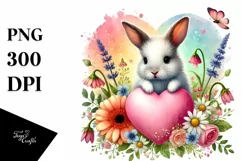 Colorful Baby Rabbit Holding Heart PNG Product Image 1
