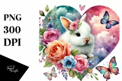Colorful Baby Rabbit Holding Heart PNG Product Image 1