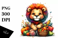 Quirky Baby Lion Holding Vegetables | Watercolor Clipart Product Image 1