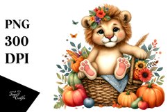 Quirky Baby Lion Holding Vegetables | Watercolor Clipart Product Image 3