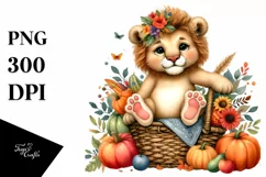 Quirky Baby Lion Holding Vegetables | Watercolor Clipart Product Image 3