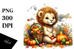 Quirky Baby Lion with Autumn Vegetables | Watercolor Clipart Product Image 1
