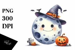 Funny Watercolor Halloween Moon Clipart Product Image 3
