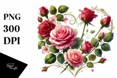Watercolor Roses Heart PNG Product Image 1