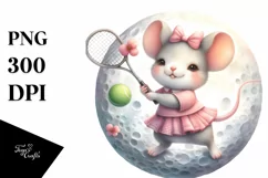 Cute Mouse Playing Tennis on the Moon | Sublimation Clipart Product Image 1