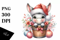 Whimsical Pastel Cute Donkey with Santa Hat PNG Product Image 1