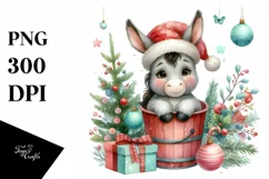 Whimsical Pastel Cute Donkey with Santa Hat PNG Product Image 1