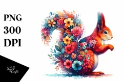 Vibrant Squirrel with Flowers | Watercolor Clipart Product Image 1