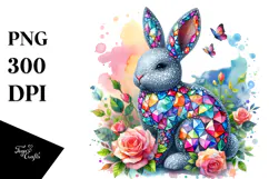 Colorful Diamond Bunny, Transparent PNG Product Image 1